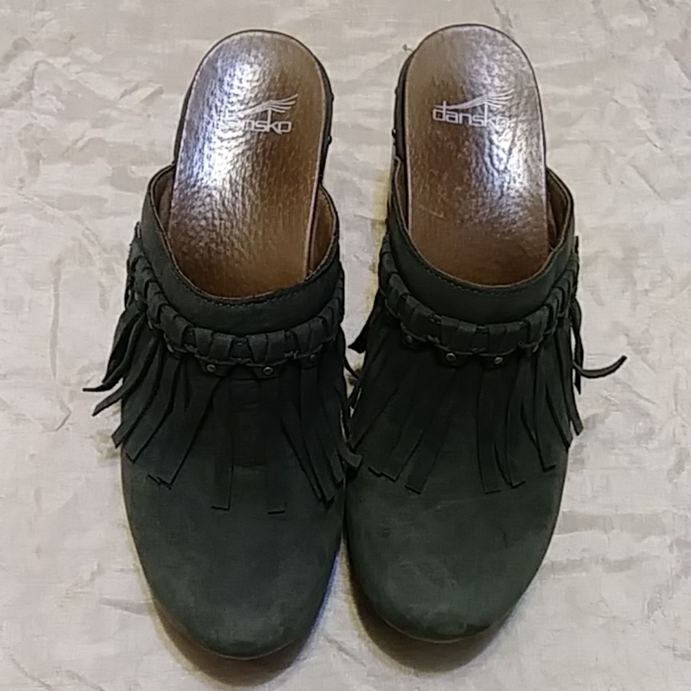 Dansko Deni Fringed Suede Clogs - Picture 2 of 8